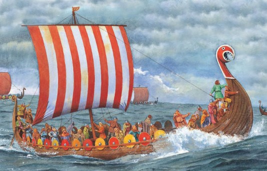 Viking raiders sailed in narrow wooden longships
