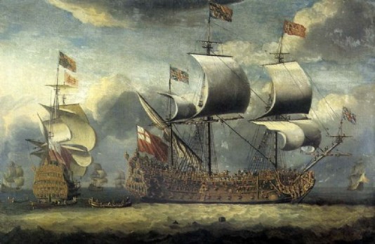 HMS Britannia, a British man-o'-war, launched 1682