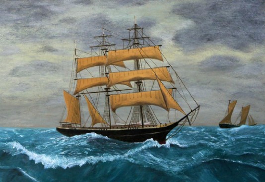 A painting of a clipper ship