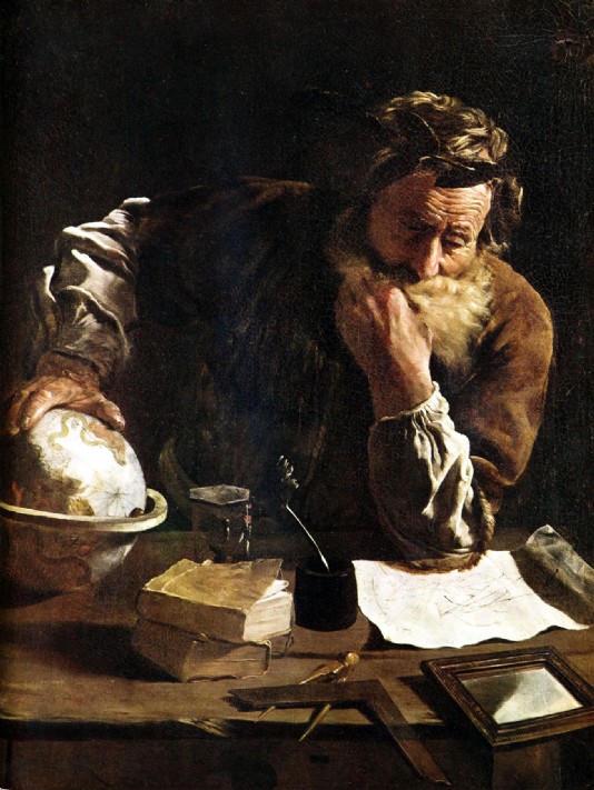 A painting showing Archimedes at work