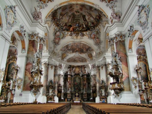 The interior of the Basilica at Ottobeuren, Germany