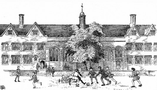 Boys playing football in Tudor England