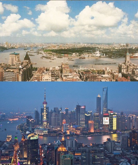 Shanghai, China, in 1990 (top) and 2010 (above)