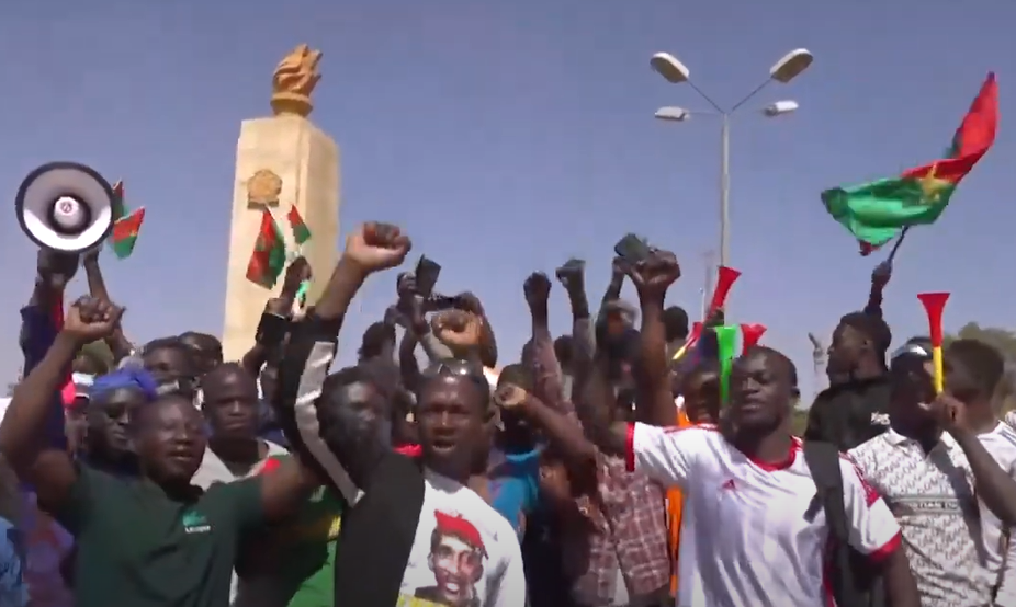 People celebrating the Burkina Faso coup in the capital, Ouagadougou, on 25th January 2022.