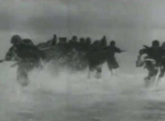 A US film shows an attack on a Japanese-held island.