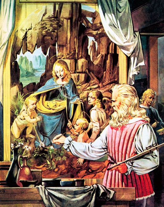 Leonardo painting The Virgin of the Rocks