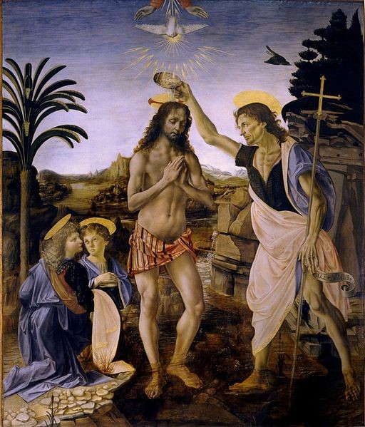 Baptism of Christ by Verrocchio, aided by Leonardo