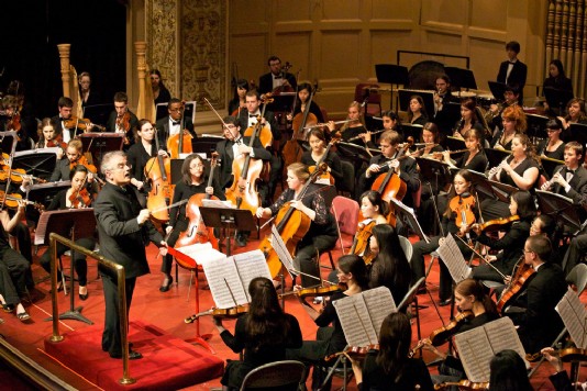 The conductor of an orchestra