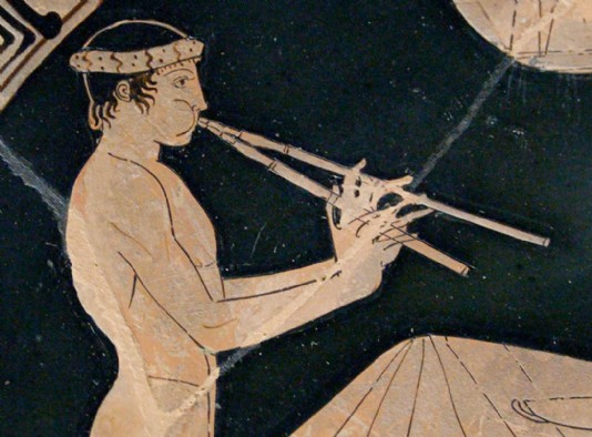 An aulos, as depicted on an ancient Greek cup