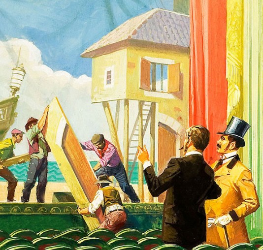 Preparing the stage for a Gilbert and Sullivan opera