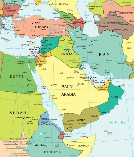 Political map of the Middle East