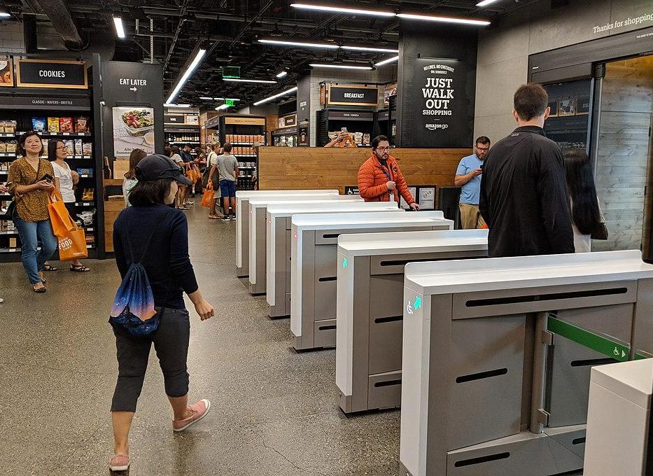 Turnstiles at an Amazon Go store, a cashier-less store