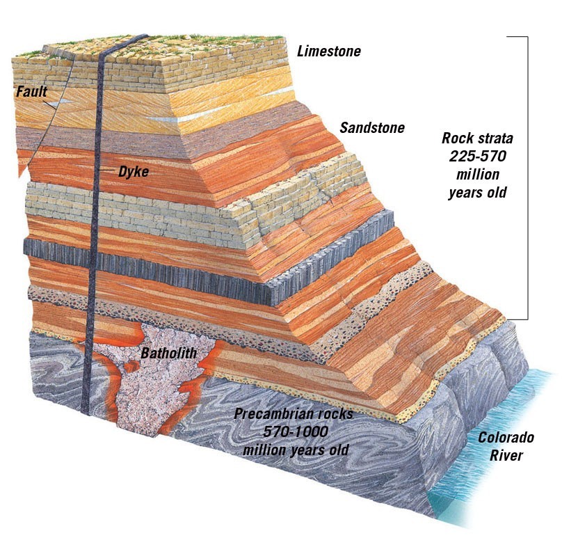 A block diagram showing rock strata