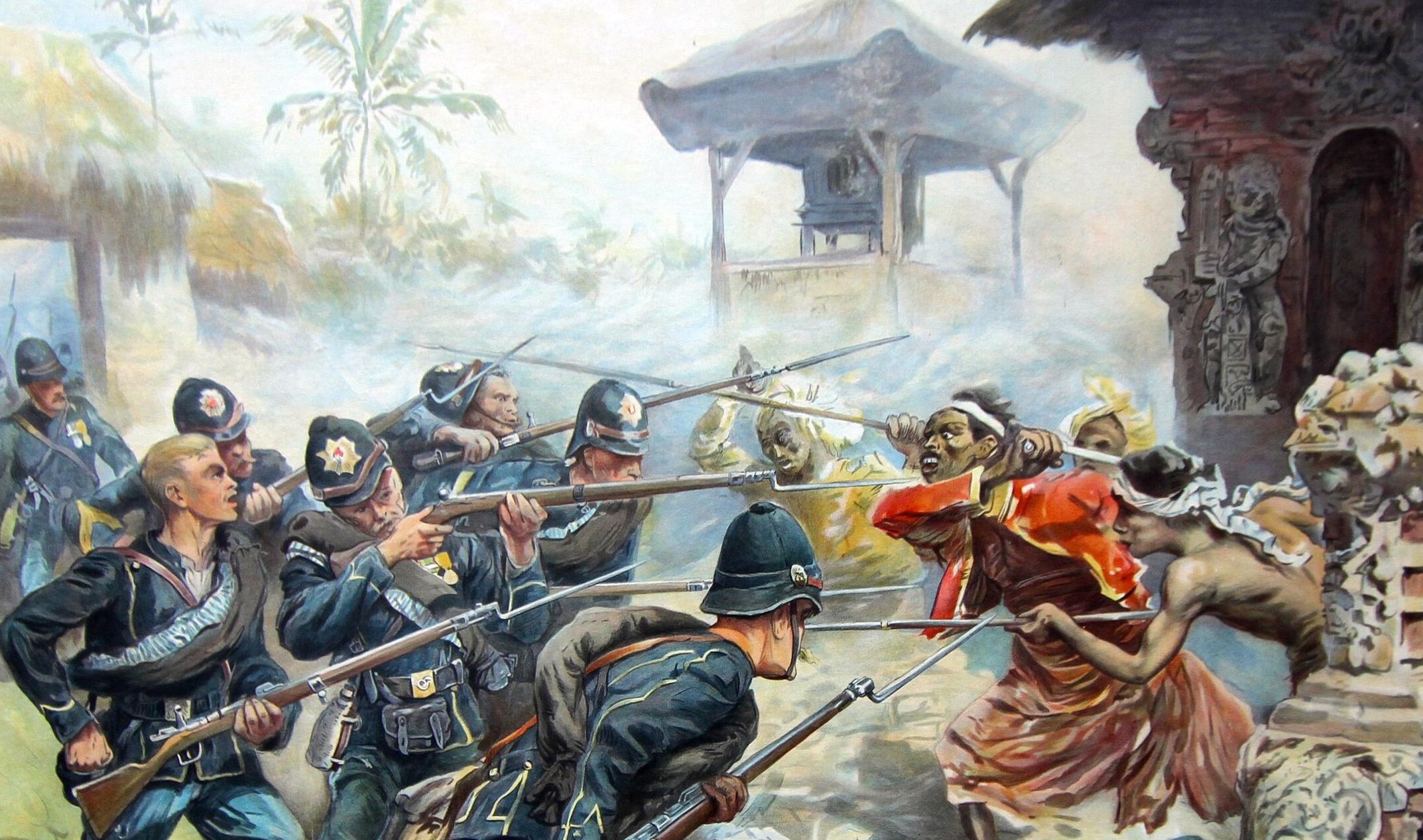 Dutch forces and Balinese rebels clash on the island of Lombok in 1894
