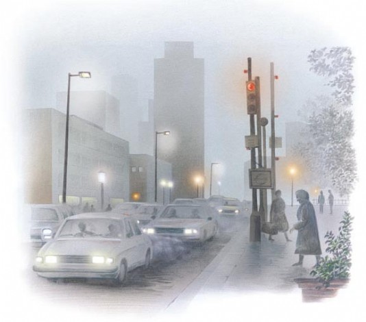 A street in fog