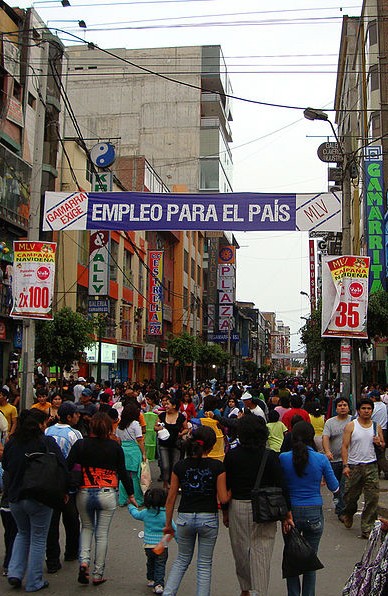 A crowded street in Lima