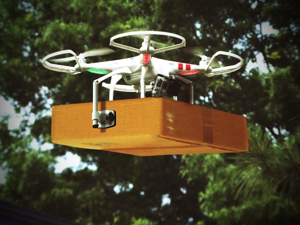 Drone delivering a package