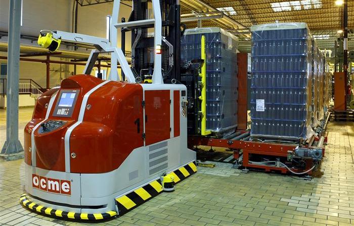 A forklift AGV in action at a warehouse