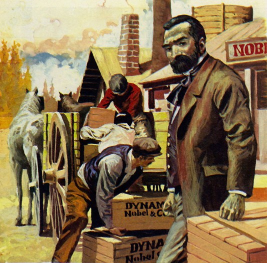 Nobel with cases of dynamite