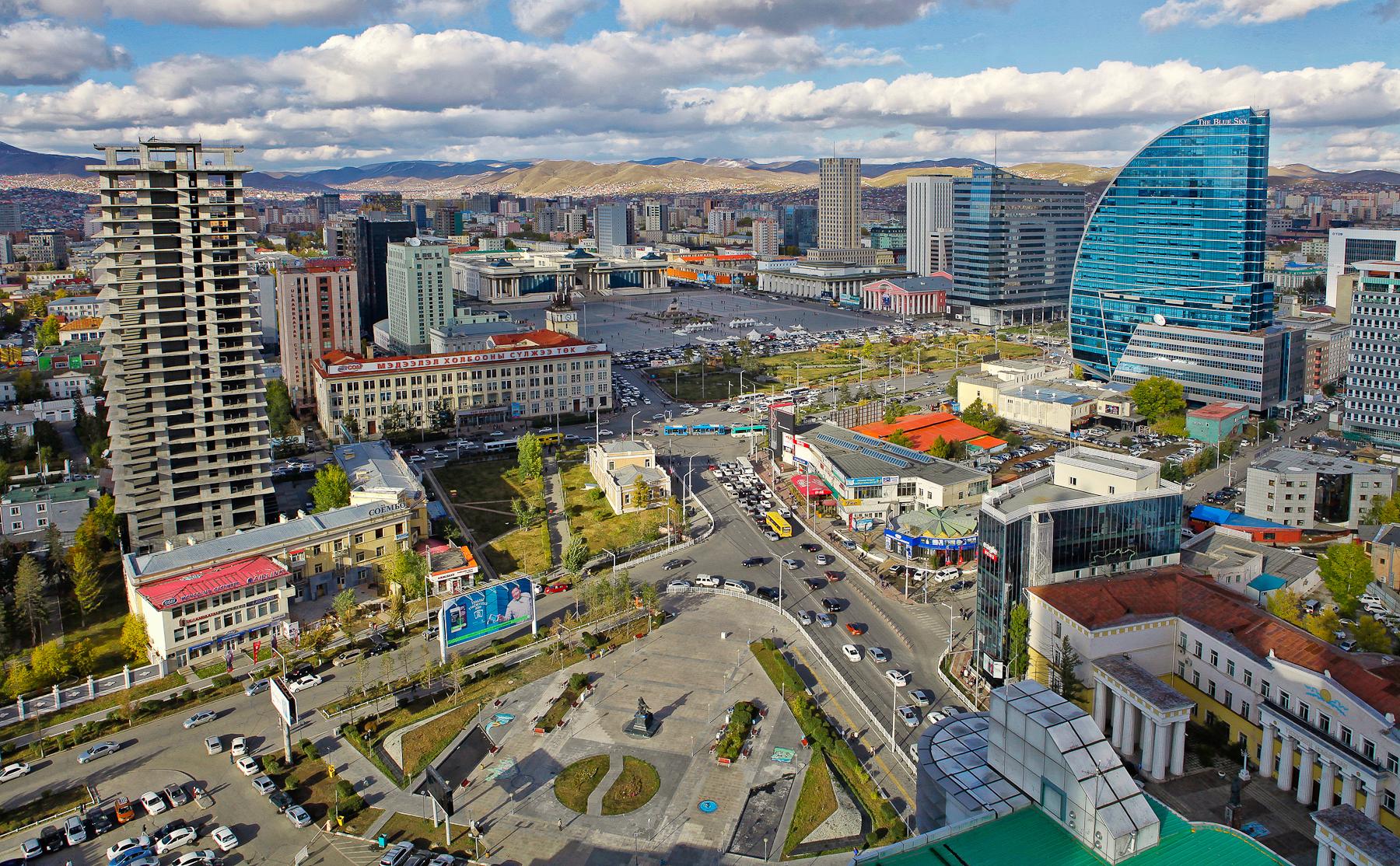 View of Ulaanbaatar, with the Blue Sky Tower on the right