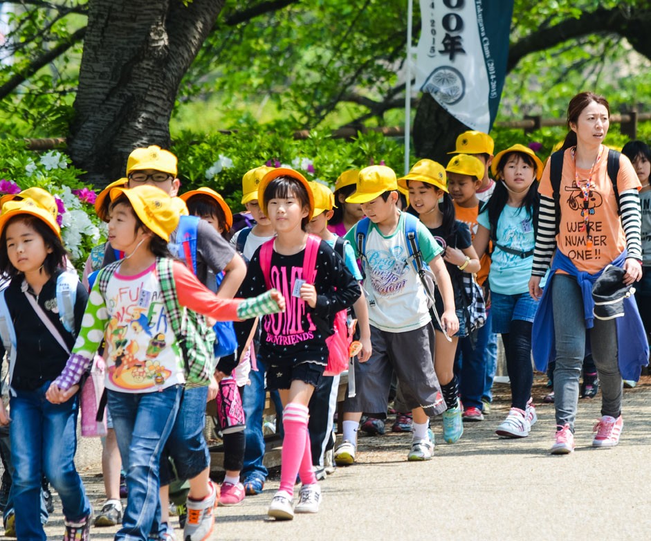 Japanese schoolchildren on a field trip