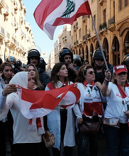 Protesters and riot police, Beirut, November 2019