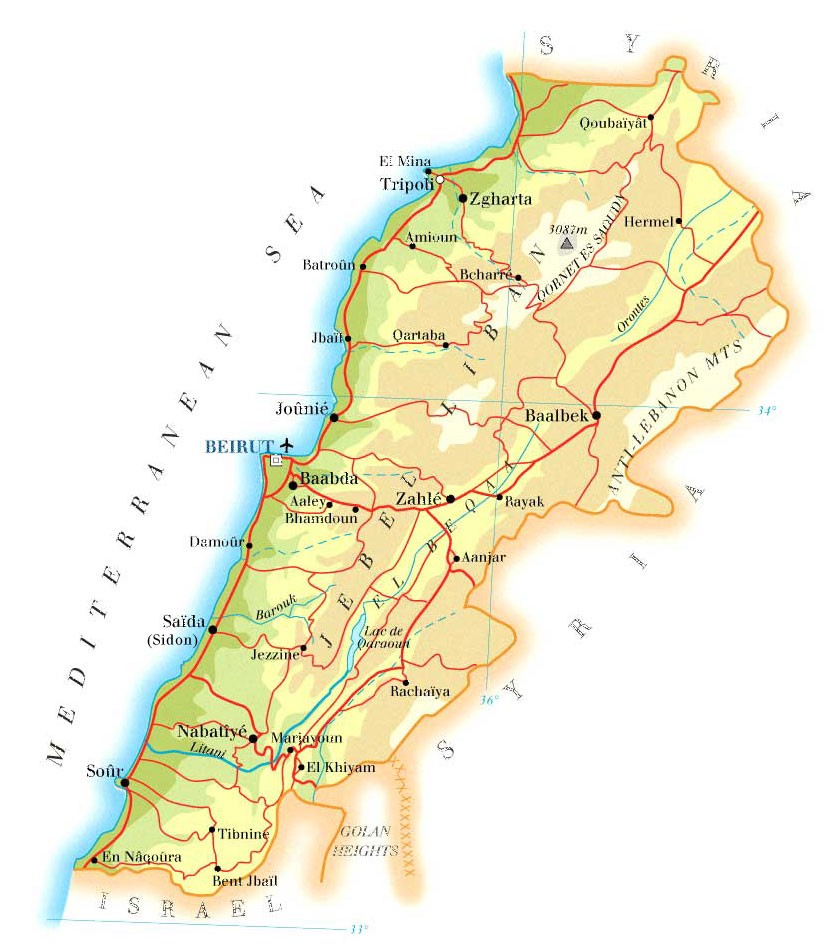 A map of Lebanon