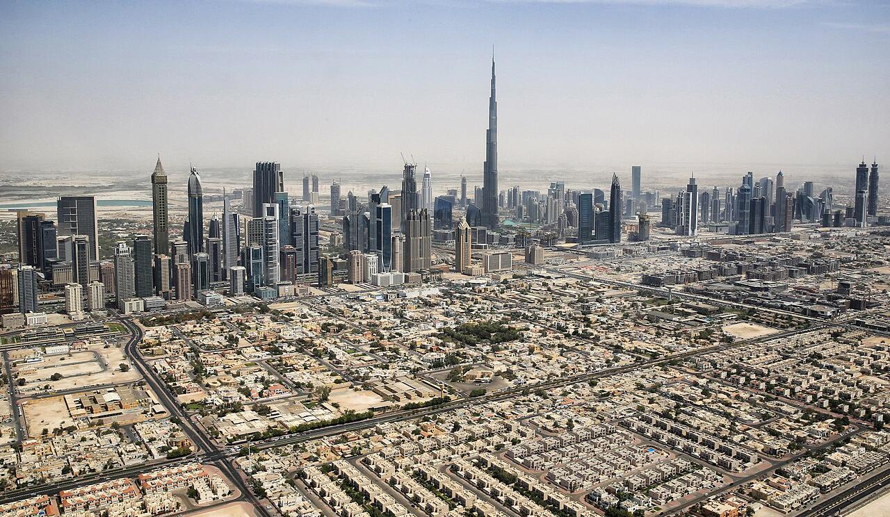 Panorama of Dubai, featuring the world's tallest building, the Burj Khalifa (Khalifa Tower)