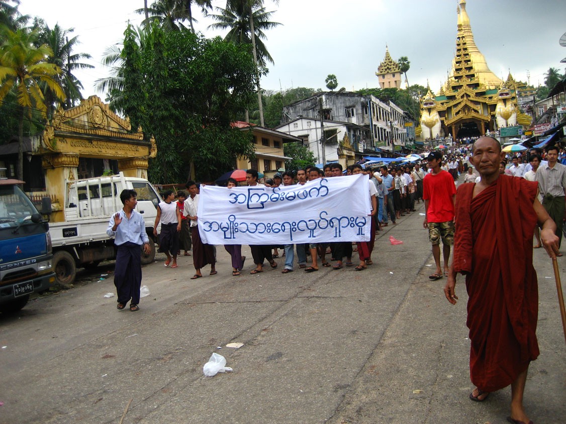 Monks protesting in Burma, 2007