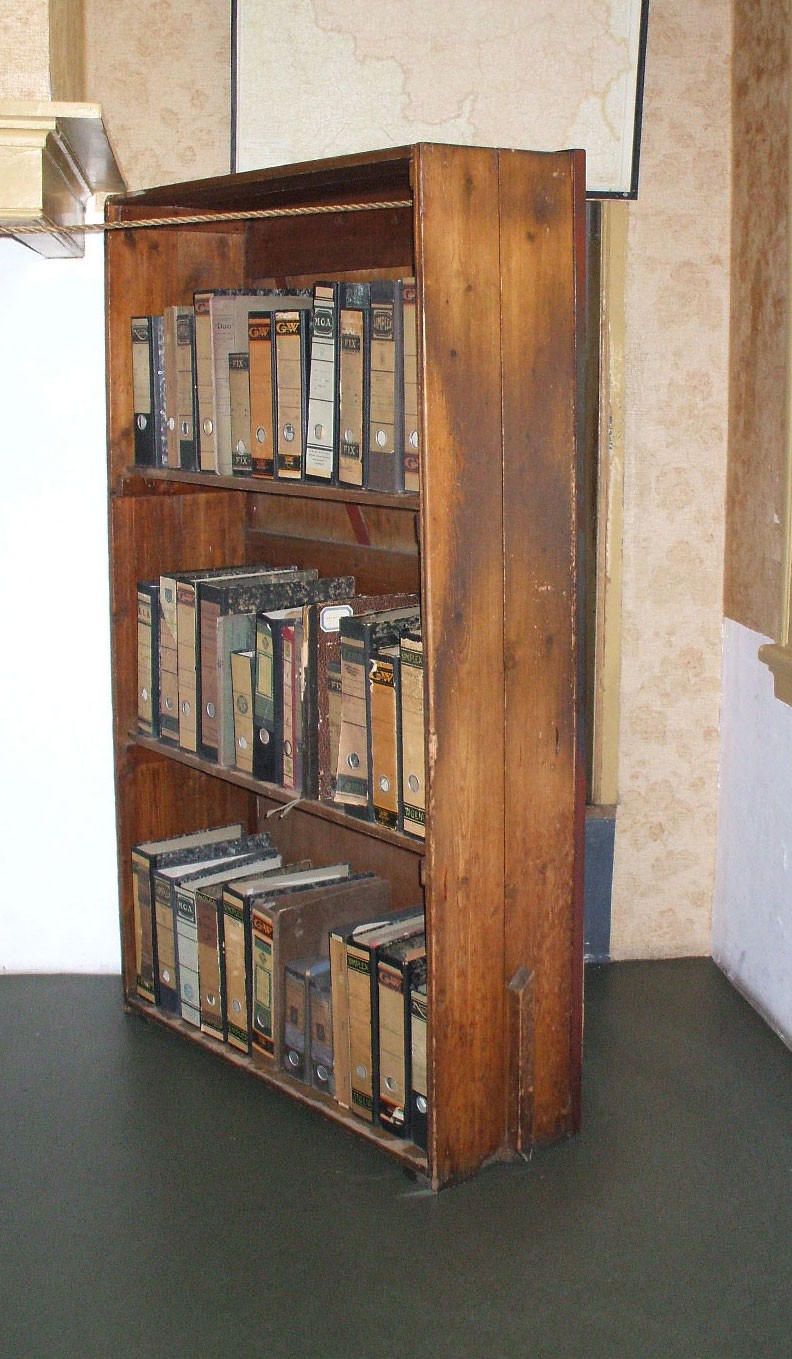 A reconstruction of the bookcase covering the entrance