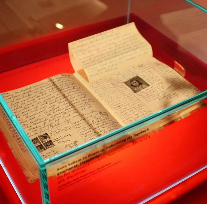 Anne's diary on display in a museum