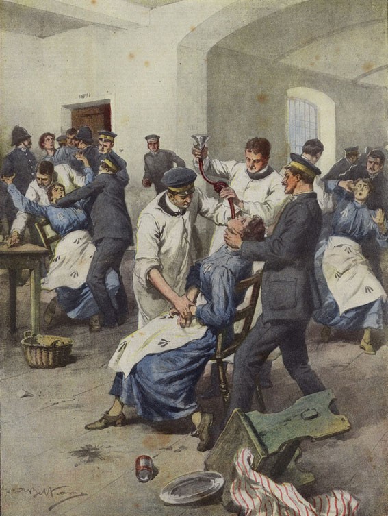 Suffragettes being force-fed in prison