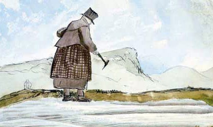 Sketch of Mary hunting fossils