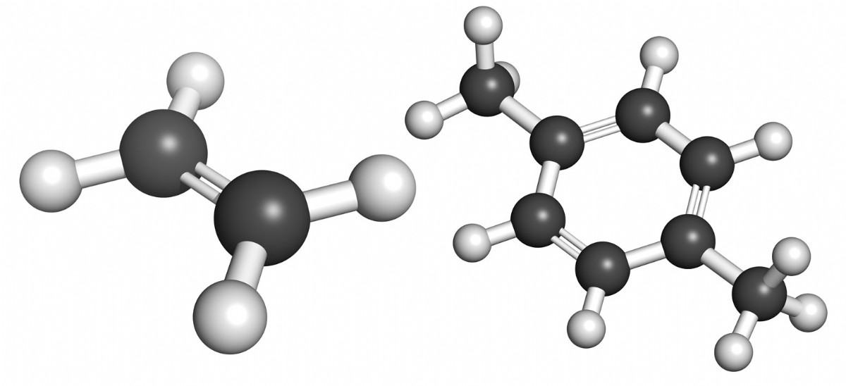 An olefin molecule (left) and an aromatic (right)