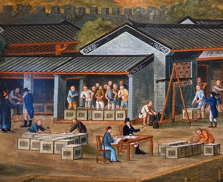 Tea is packed in chests and prepared for export