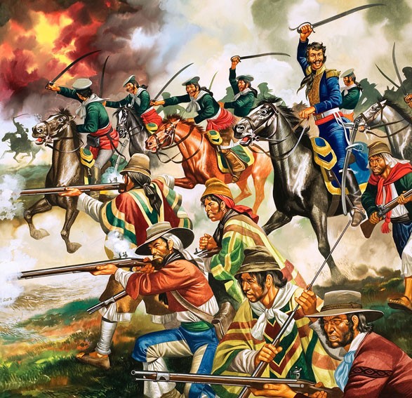 Simón Bolivar leads his troops into battle