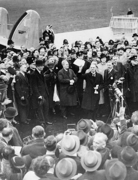 Chamberlain declares "peace in our time"