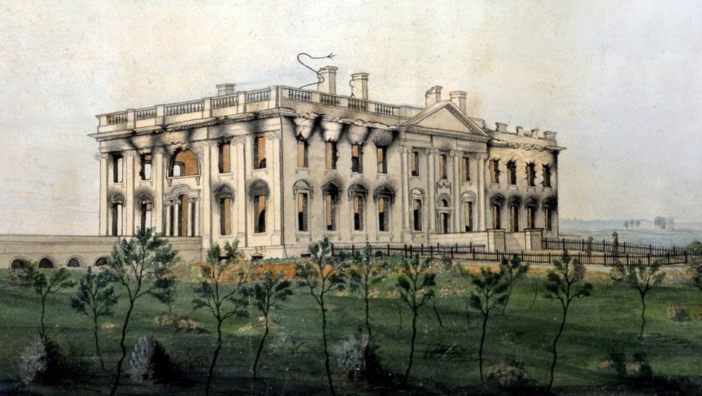 The burning of the White House by British troops, 1814