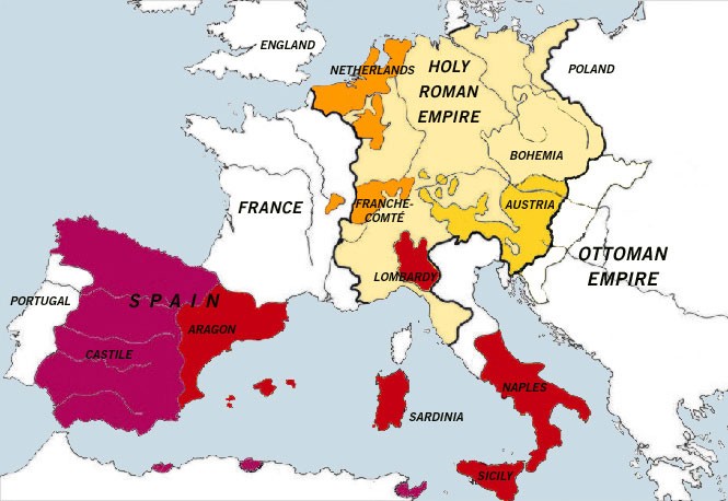 Map of Charles V's empire in Europe