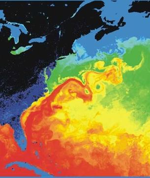 A map of the Gulf Stream (shown in red)