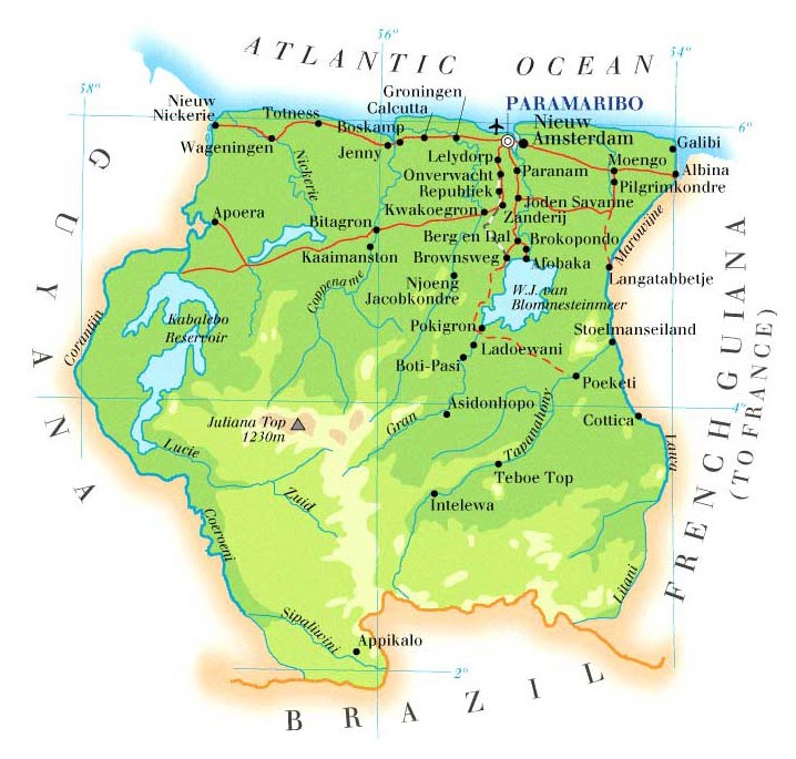 A map of Suriname