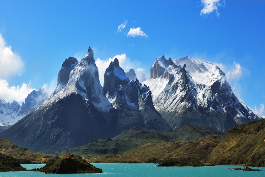 Torres del Paine National Park in the south