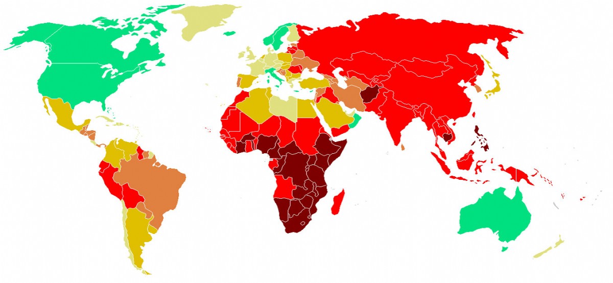 Levels of tuberculosis infection worldwide 