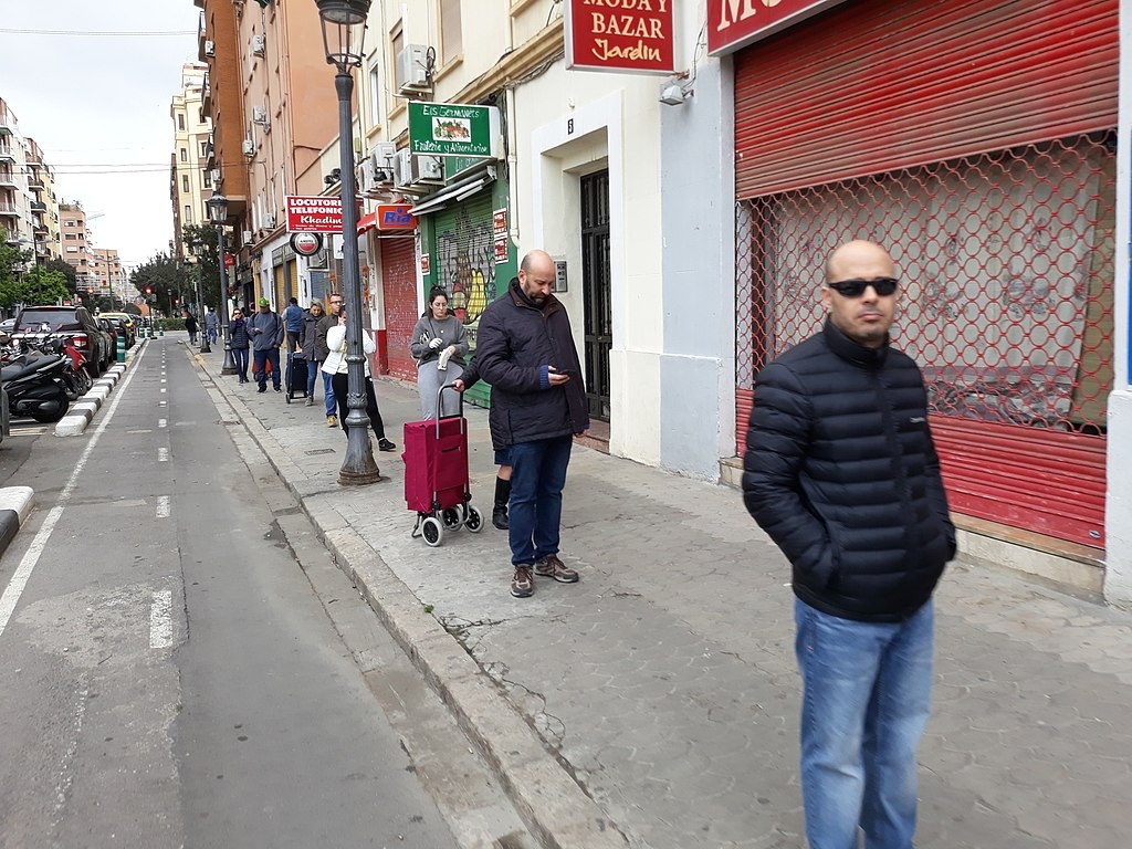 People social distancing in Valencia, Spain