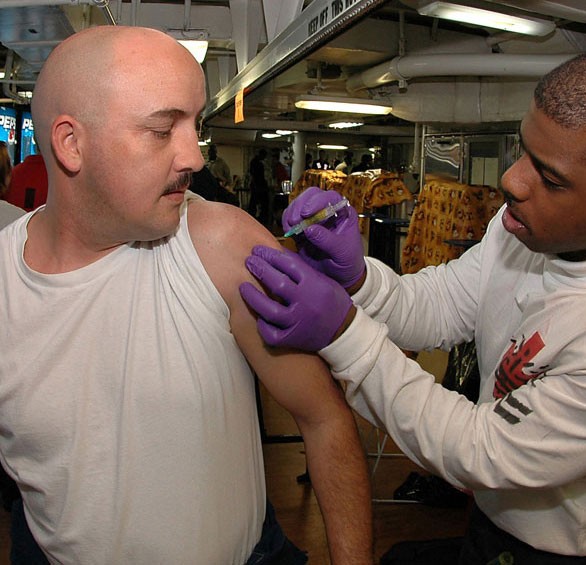 A sailor gets a tetanus jab