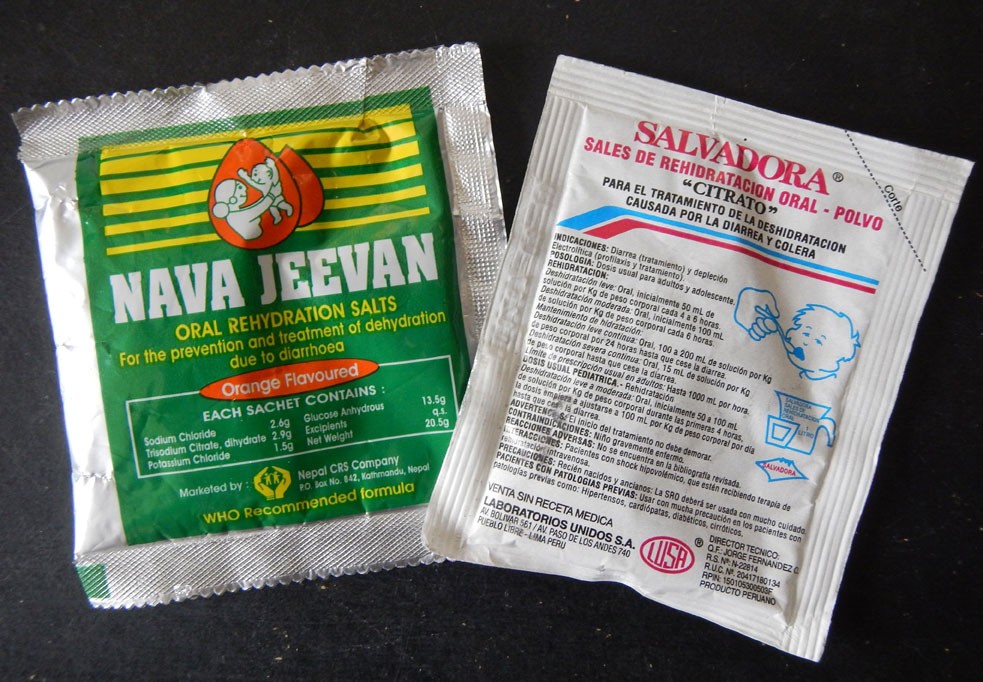Packets of oral rehydration salts and sugar 