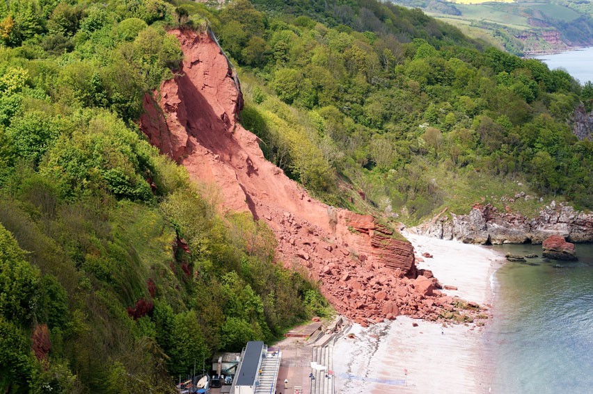 Rockslide at Oddicombe Beach, Devon, England