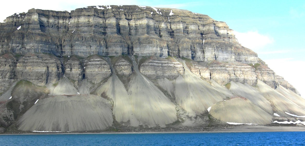 Talus cones on the north coast of Ifjorden, Svalbard