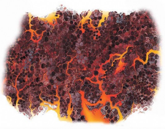 Rock crystals and magma in the mantle