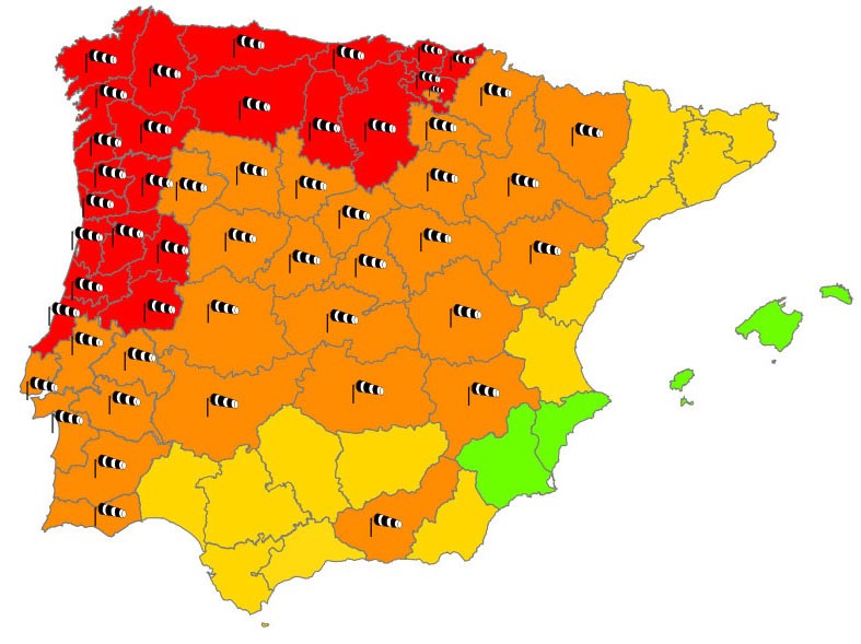 Spanish weather warning map